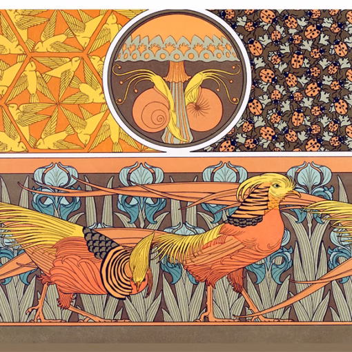 Art Nouveau Postcards - Pheasants and Snails by Verneuil