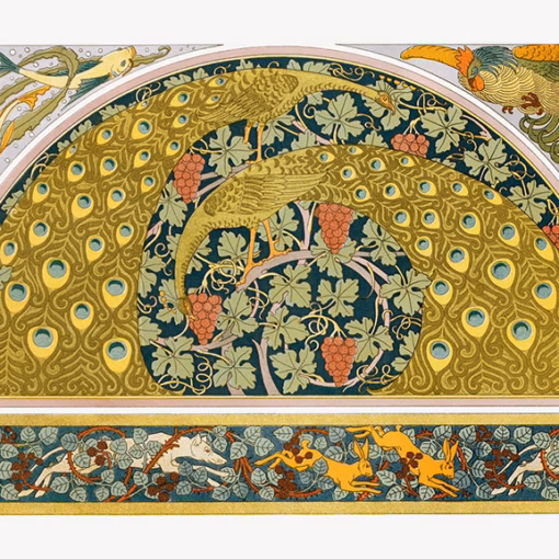 Art Nouveau Postcards - Peacocks and Hares by Verneuil