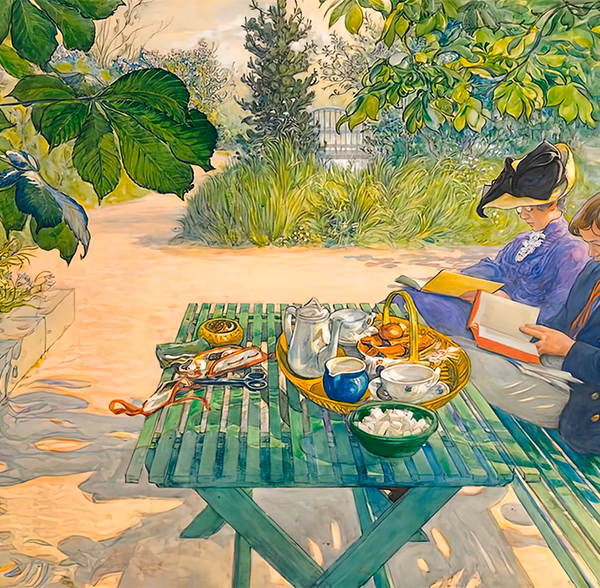 'Holiday Reading', Carl Larsson, watercolour and gouache over pencil on paper, 1916.