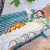 Greetings Card:  ‘Woman Lying on a Bench’, Carl Larsson, watercolour on paper, 1913
