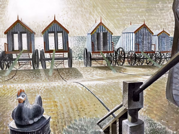 'Aldeburgh Bathing Machines', Eric Ravilious, pencil and watercolour, 1938