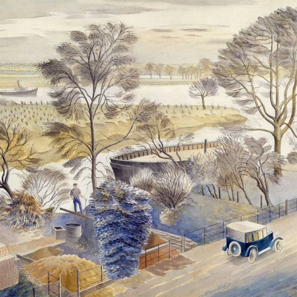 'River Thames at Hammersmith', Eric Ravilious, watercolour and pencil, 1933.
