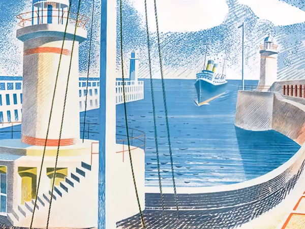 'Newhaven Harbour' Eric Ravilious, colour lithograph, 1936