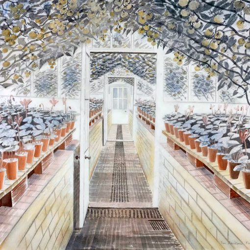 'The Greenhouse: Cyclamen and Tomatoes', Eric Ravilious, watercolour, 1935.