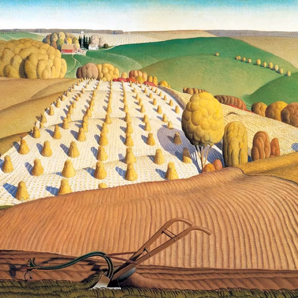 Grant Wood 'Fall Ploughing', oil on canvas, 1931