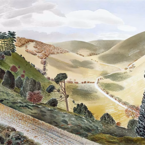 ‘The Causeway, Wiltshire Downs’ Eric Ravilious, watercolour, 1937.