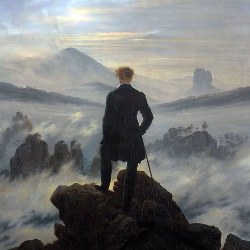 'Wanderer above the Sea of Fog', Caspar David Friedrich, oil on canvas,1818.