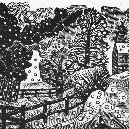 Eric Ravilious Christmas Cards: 'Considerable Falls of Snow', Eric Ravilious, wood engraving, 1938.
