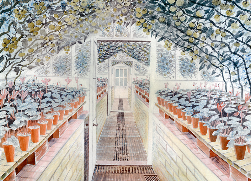 ‘The Greenhouse: Cyclamen and Tomatoes’, Eric Ravilious, 1935.