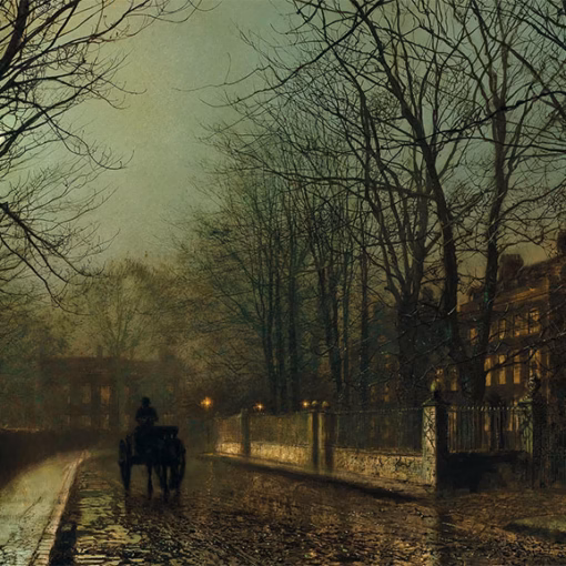 ‘A Wet Moon, Putney Road', John Atkinson Grimshaw, oil on canvas, 1886.