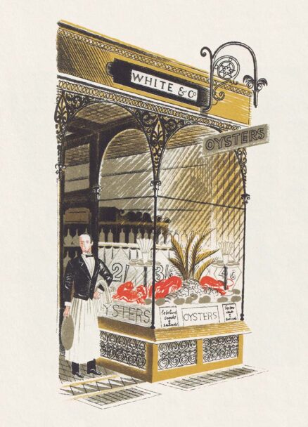 ‘Oyster Bar’, Eric Ravilious, colour lithograph, 1938.