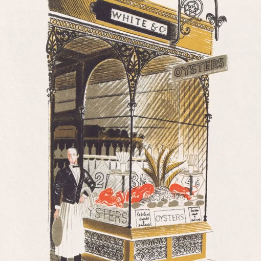 ‘Oyster Bar’, Eric Ravilious, colour lithograph, 1938.