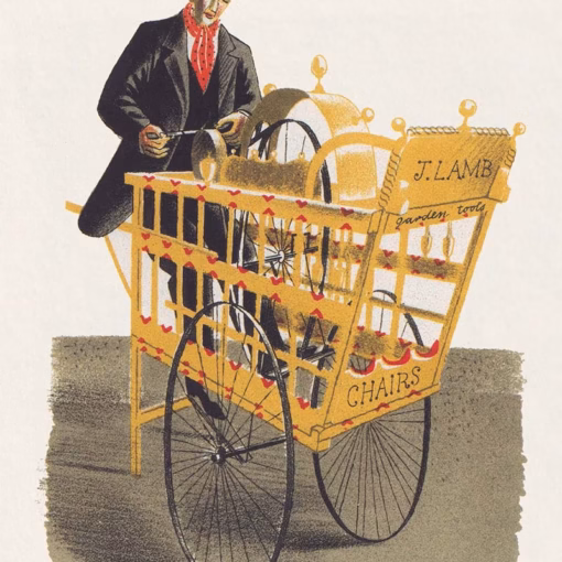 ‘Knife Grinder’, Eric Ravilious, colour lithograph, 1938.