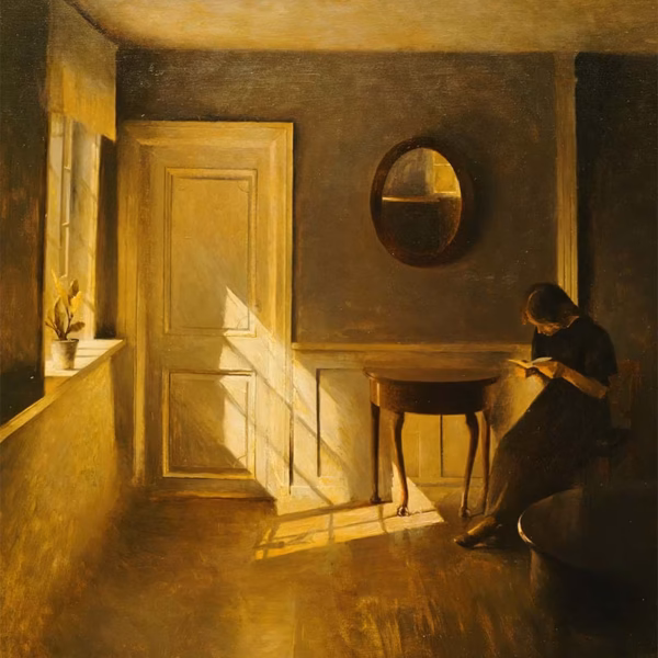 ‘Interior with Girl Reading’, Peter Vilhelm Ilsted, oil on board, 1908.