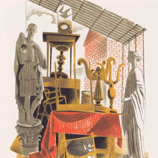 ‘Second Hand Furniture and Effects’, Eric Ravilious, colour lithograph, 1938.