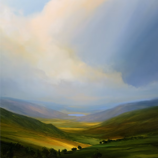 ‘Distant Blue’, Harry Brioche, oil on board.