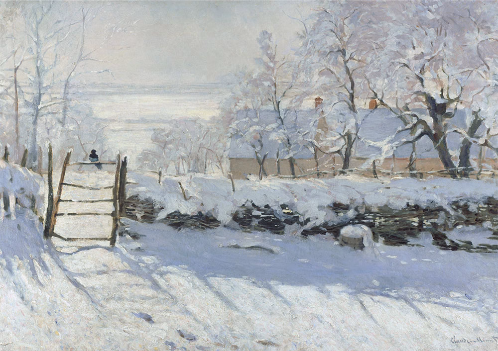 Christmas Cards: 'The Magpie', Claude Monet, oil on canvas, 1869.