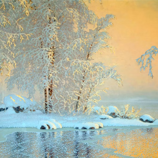 ‘Winter Landscape with Frozen Lake’ Gustaf Fjæstad, oil on canvas, 1916.