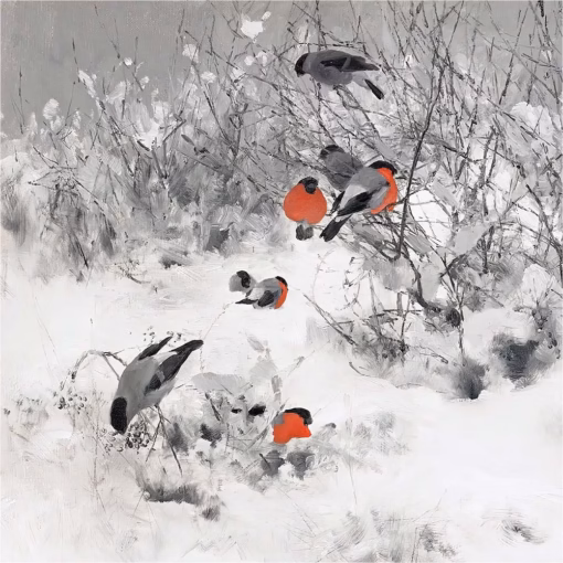Christmas Cards: ‘Winter Landscape with Bullfinches’ Bruno Liljefors, oil on canvas, 1891.