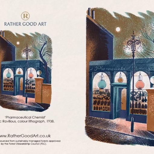 ‘Pharmaceutical Chemist’, Eric Ravilious, colour lithograph, 1938.