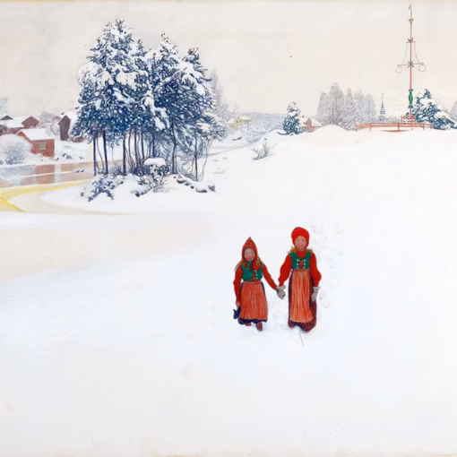 Christmas Cards: ‘In the Snow’, Carl Larsson, watercolour, 1910.