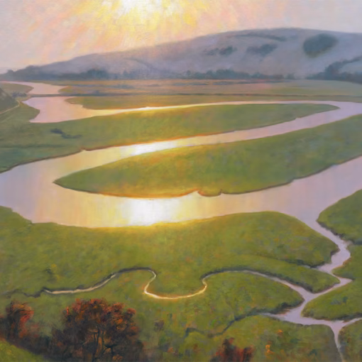 ‘Cuckmere Meanders to Seaford Head’, Mark Harrison, oil on board, 2012.