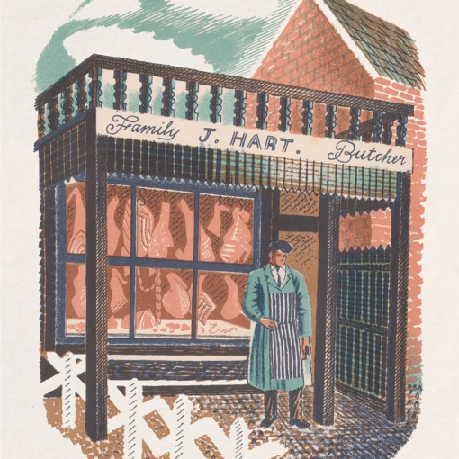 ‘Family Butcher’, Eric Ravilious, colour lithograph, 1938.