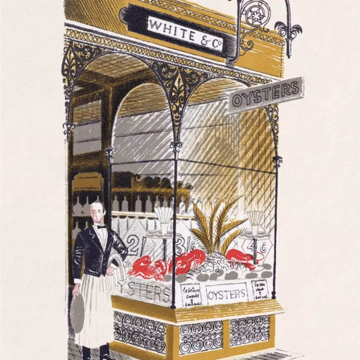 ‘Oyster Bar’, Eric Ravilious, colour lithograph, 1938.