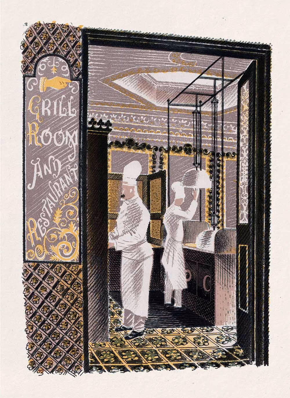 Eric Ravilious High Street Board Print Series: ‘Restaurant and Grill Room’, Eric Ravilious, colour lithograph, 1938.