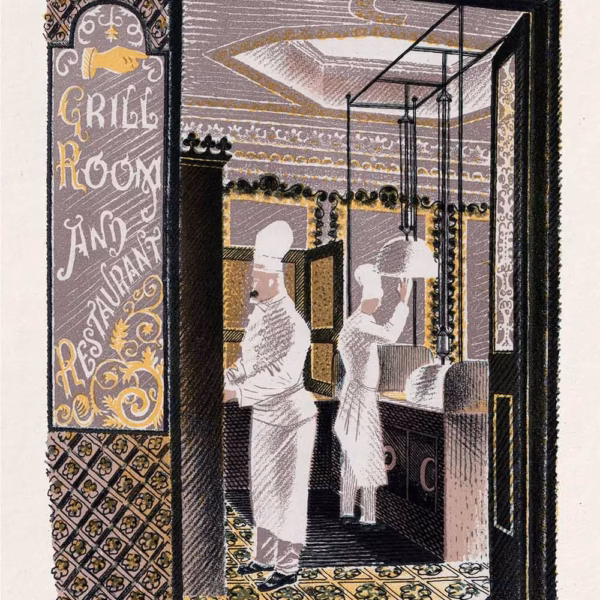 ‘Restaurant and Grill Room’, Eric Ravilious, colour lithograph, 1938.