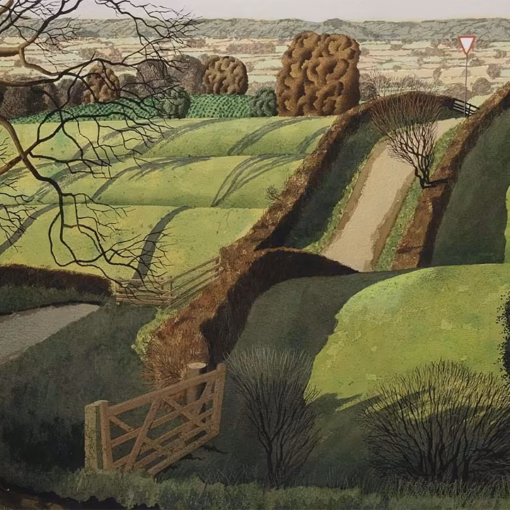 'Above Ellingstring', Simon Palmer, watercolour, ink and gouache, 2016.