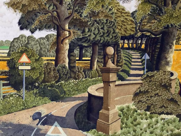‘Halfpenny Green Lane’, Simon Palmer, watercolour with ink and gouache, 2019.