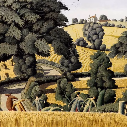 'The Pilgrims Sway off the Beaten Track', Simon Palmer, watercolour with ink and gouache.