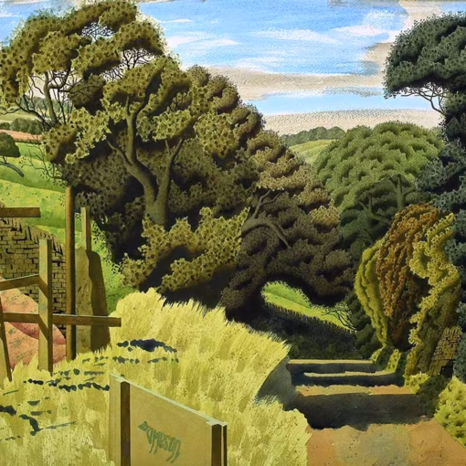‘Above Coverham Abbey’, Simon Palmer, watercolour with ink and gouache, 2023.