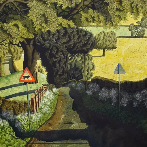 ‘High Newstead Lane’, Simon Palmer, watercolour with ink and gouache, 2023.