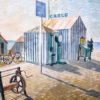Eric Ravilious Greetings Cards: ‘Bathing Machines, Aldeburgh’, Eric Ravilious, watercolour, 1938.