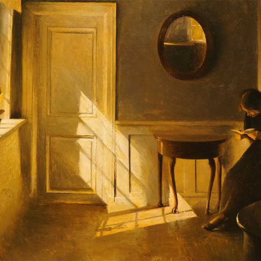 ‘Interior with Girl Reading’, Peter Vilhelm Ilsted, oil on board, 1908.