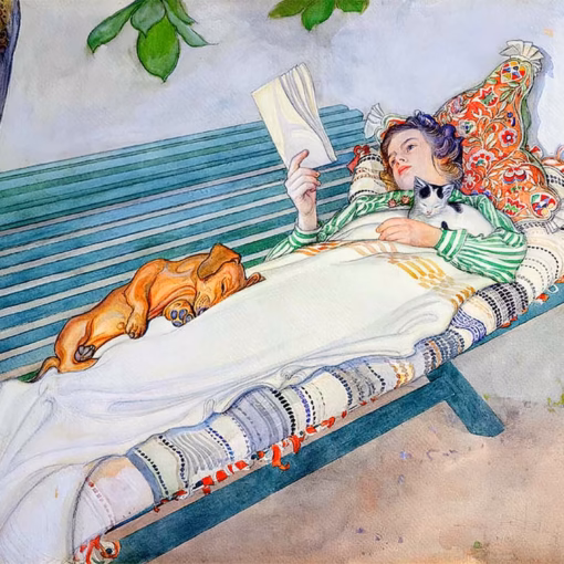 ‘Woman Lying on a Bench’, Carl Larsson, watercolour on paper, 1913.