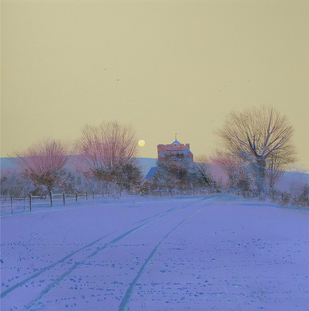 Paul Evans Greetings Cards: ‘Winter Light, Hamsey’, Paul Evans, acrylic and ink on paper, 2021.