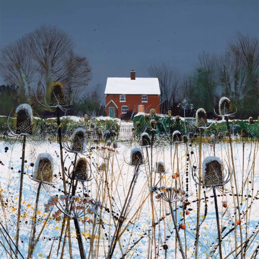 Paul Evans Christmas Cards: ‘Winter Cottage’, Paul Evans, ink & acrylic, 2021.