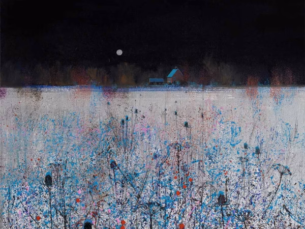 Paul Evans Christmas Cards: ‘Silver Light, Wolf Moon’, Paul Evans, ink & acrylic, 2022.
