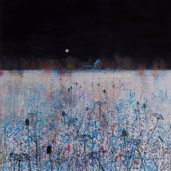 Paul Evans Christmas Cards: ‘Silver Light, Wolf Moon’, Paul Evans, ink & acrylic, 2022.