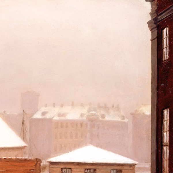 Christmas Cards: ‘Copenhagen; Roofs Under the Snow’, Peder Severin Krøyer, oil on canvas, 19th century.