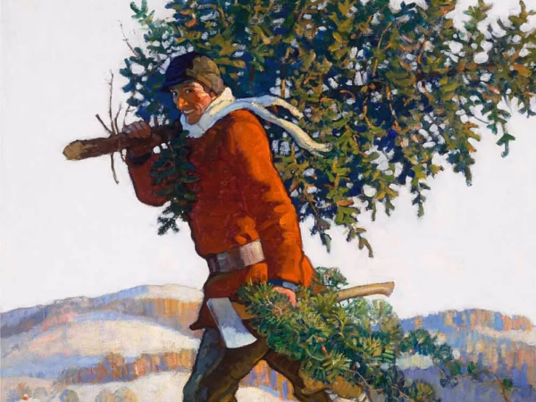 Christmas Cards: ‘Christmas Tree – Chadds Ford’, N. C. Wyeth, oil on board, 1922.