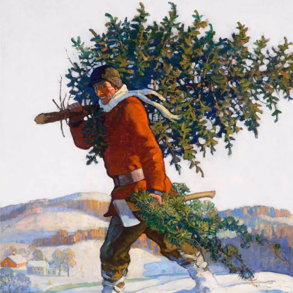 Christmas Cards: ‘Christmas Tree – Chadds Ford’, N. C. Wyeth, oil on board, 1922.