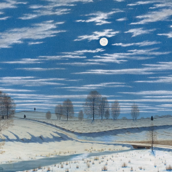 ‘Winter Scene in Moonlight’ Henry Farrer, watercolour, 1869.