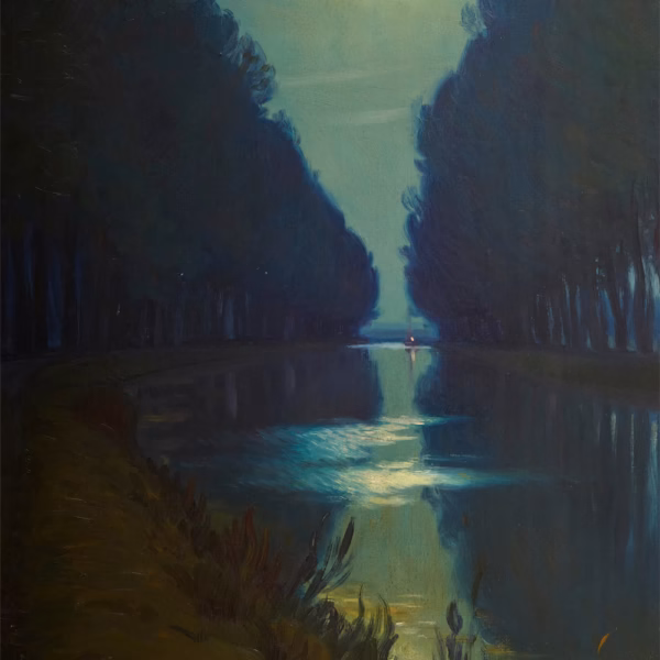 'Canal de Chelles (Clair de Lune)', Charles Guilloux, oil on canvas, 20th century.