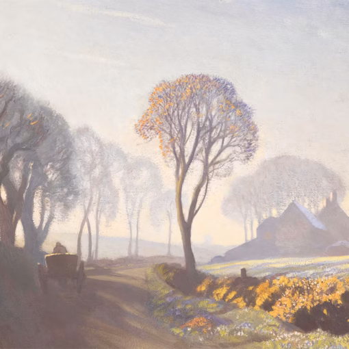 George Clausen Postcards: ‘The Road, Winter Morning’, George Clausen, oil on canvas, 1923.