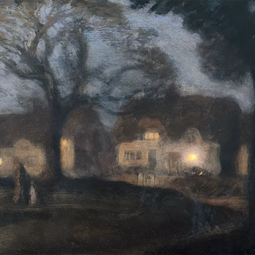 George Clausen Postcards: ‘The Village Green at Night’, George Clausen, oil on canvas, 20th century.