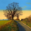 Paul Evans Greetings Cards: ‘Painting near Peasmarsh, Paul Evans, acrylic on canvas, 2023.